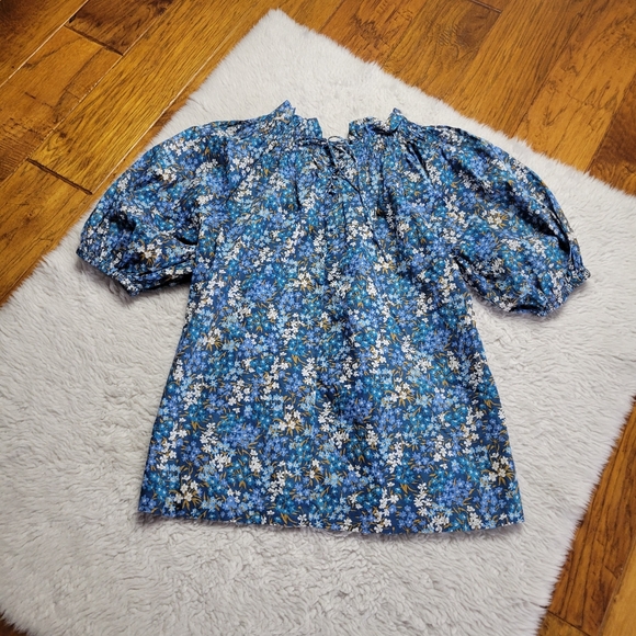 J.Crew x Liberty Top Blouse Women's XS Floral Puff Sleeve Smocked Neck Blue - Picture 5 of 11